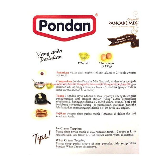 Pondan Original Chocolate Pancake Mix 250gr Tepung Kue Instant Membuat Penkek Original Pancek Cokelat Coklat Pon Dan