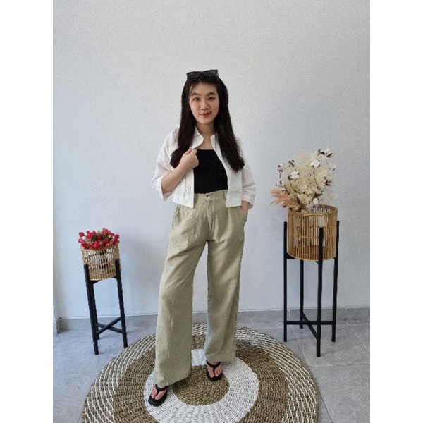 Celana kulot Highwaist linen wanita | loose pant linen | celana kulot panjang wanita