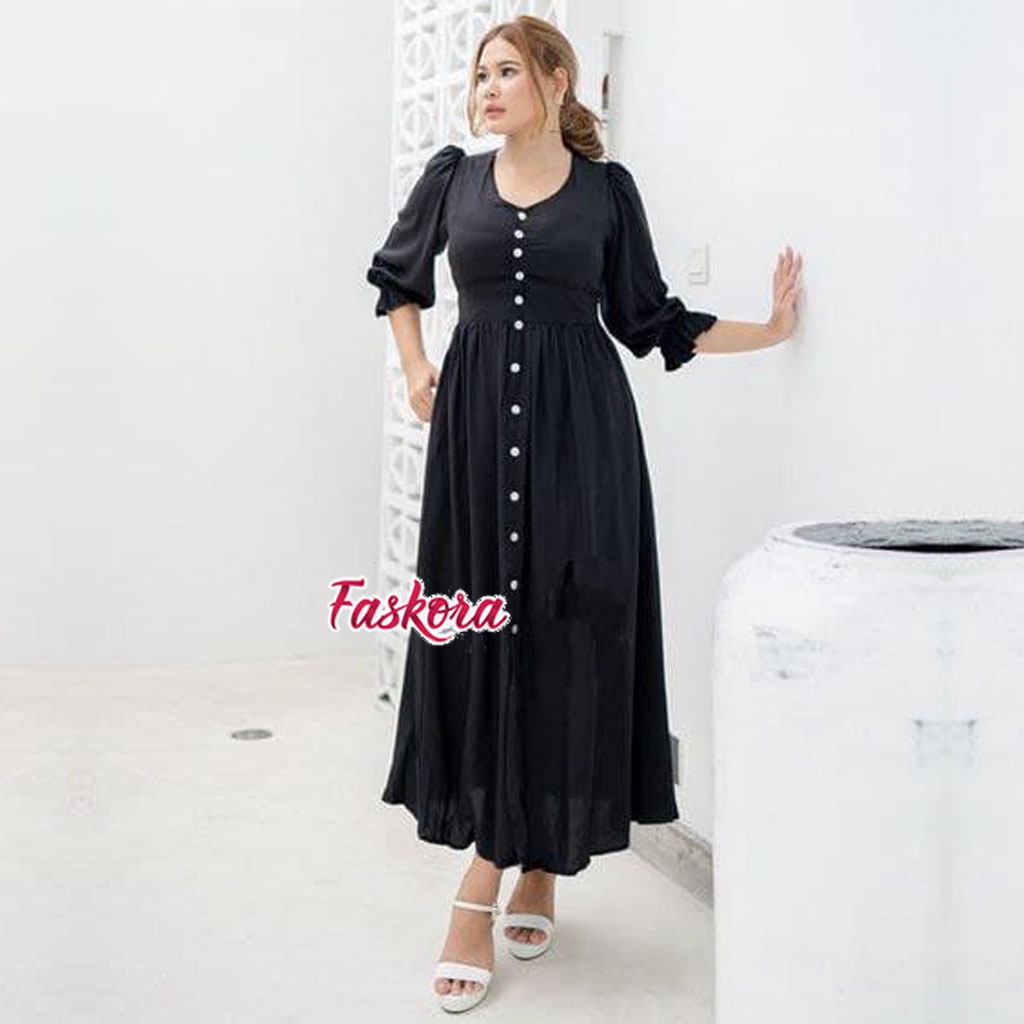 Long Dress Busui Friendly Polos Rayon Kancing Depan Venic