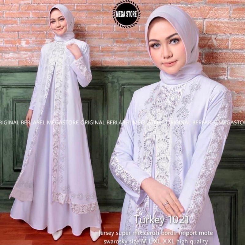 Gamis Turkey 1021 by megastore / hawa 102 by farzolla / gamis arabic / abaya putih / gamis putih