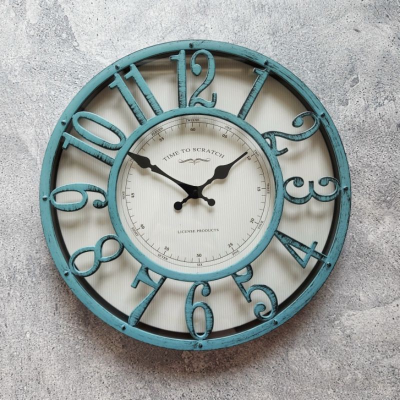 Jam Dinding Vintage Klasik Classic Retro Style Eropa Minimalis Unik Dekorasi Rumah Elegan-Blue
