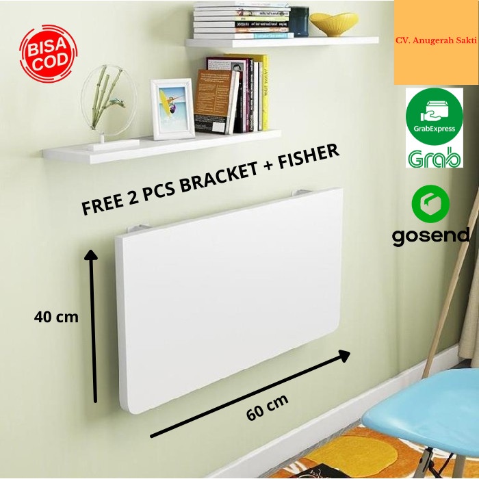 PROMO Putih Putri Salju Kayu Rak Ambalan Siku Lipat Dinding Meja Makan Laptop Komputer Minimalis Mod