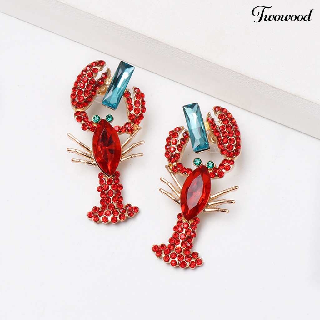 Anting Juntai Bentuk Lobster Aksen Berlian Imitasi Untuk Hadiah