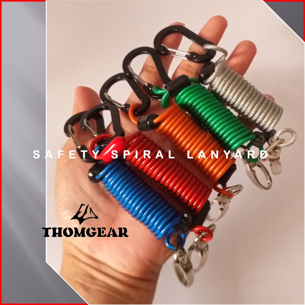 Tali Pengaman Carabiner Gantungan Kunci Spiral Lanyard Besar dan Kecil Custom Untuk Kunci Ratchet Pistol Kontak Motor Mobil Elastis Bahan Kawat Sling Lanyard 01