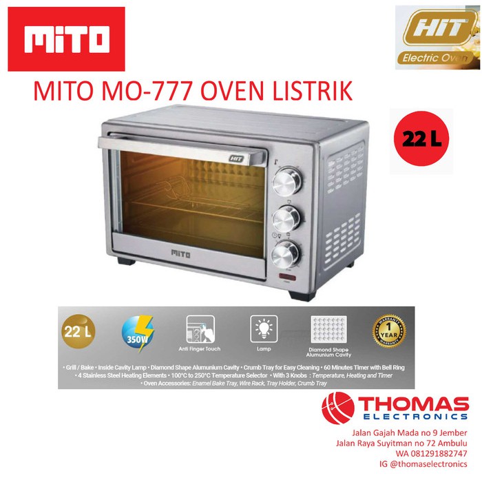 MITO OVEN LISTRIK 22LITER MO 777 - Hit Electrik Oven Listrik 22L 350W new