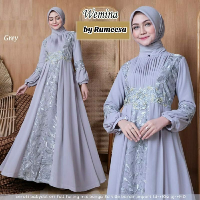 WEMINA MAXY/dress pesta/dress kondangan/gamis muslim/gamis kekinian/maxy brukat tile ld 106