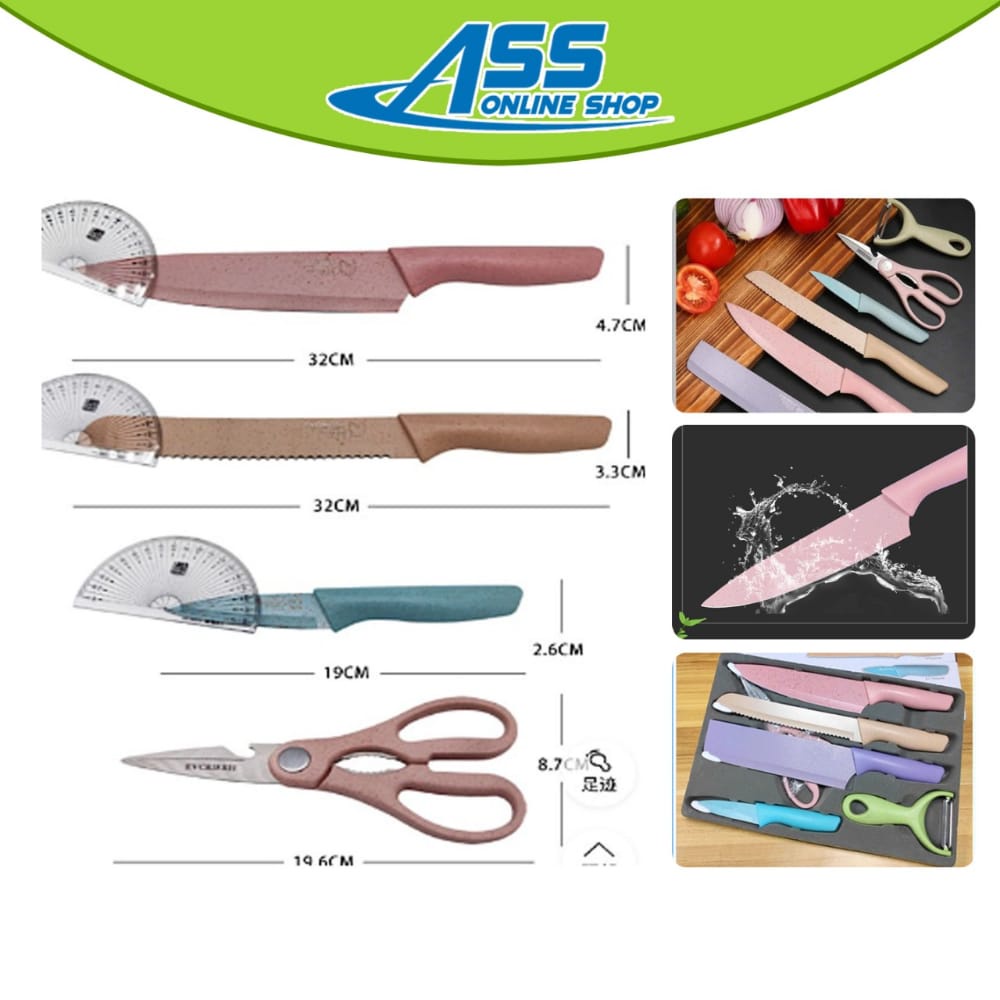 [ASS] Set pisau dapur 6 in 1 stainless kitchen knife set gunting pengupas