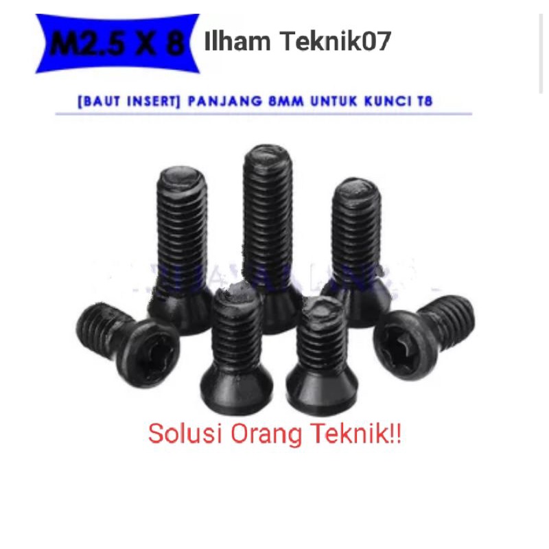 baut insert. baut pahat bubut m2.5x8mm long kunci T8

