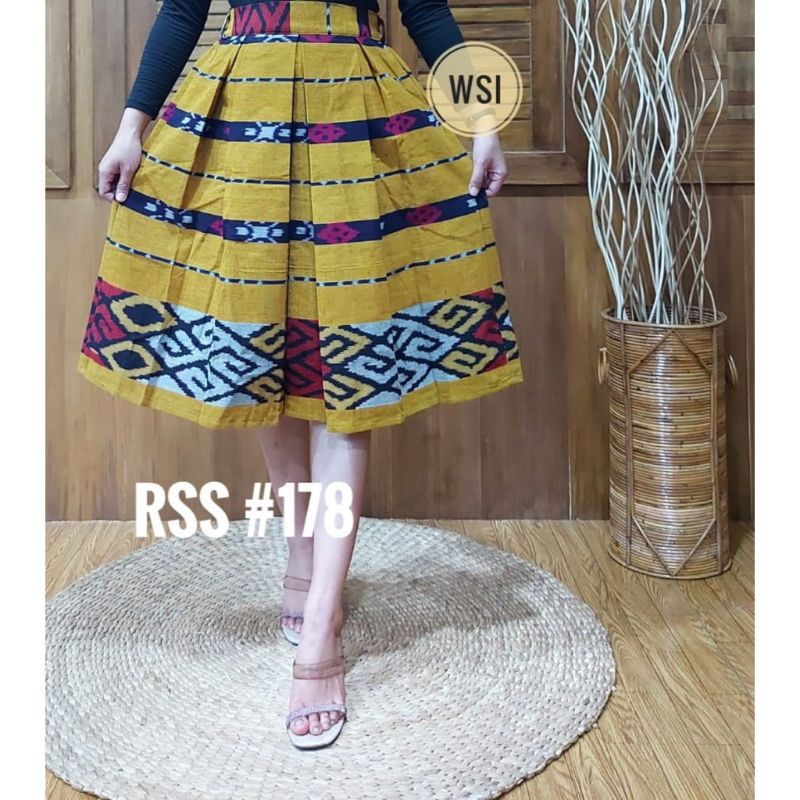 rok tenun pendek kuning kunyit