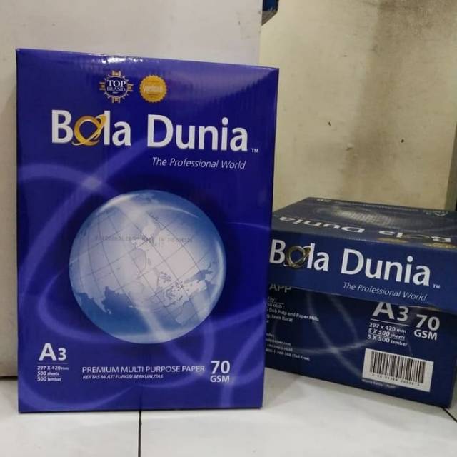 

KERTAS HVS BOLA DUNIA A3 70 GSM PER RIM (500 LEMBAR)