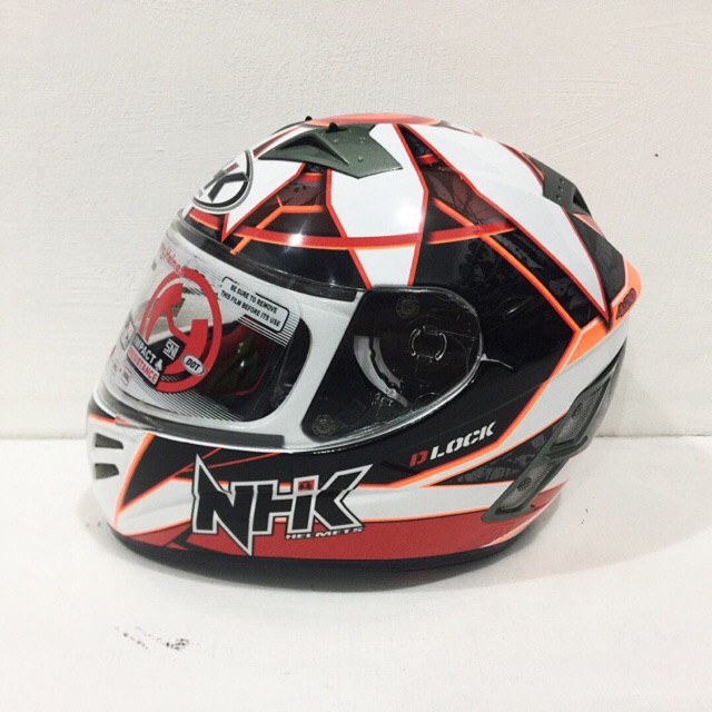 Helm NHK Terminator Motif Defender White Red Putih Merah Double Visor Full Face