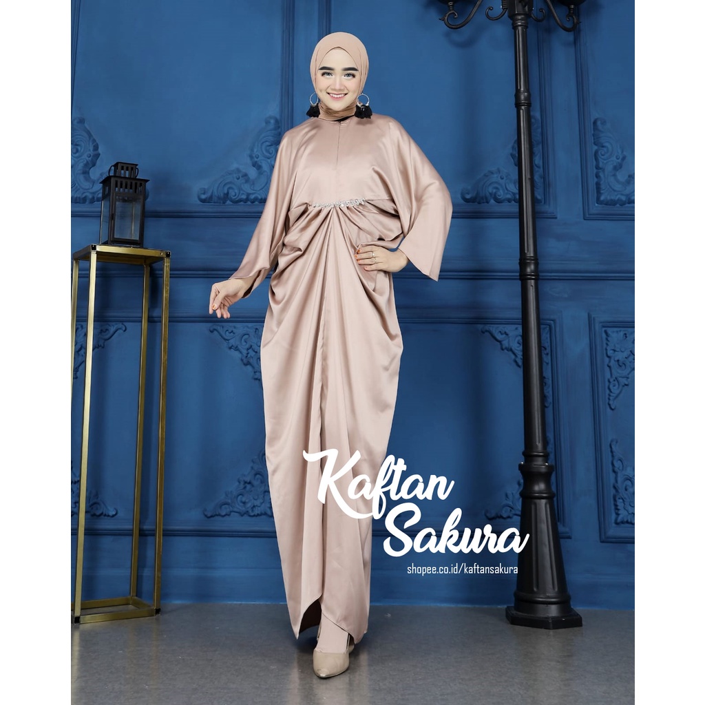 kaftan wanita muslim busui terbaru payet belt elegant warna hitam cantik termurah lebaran
