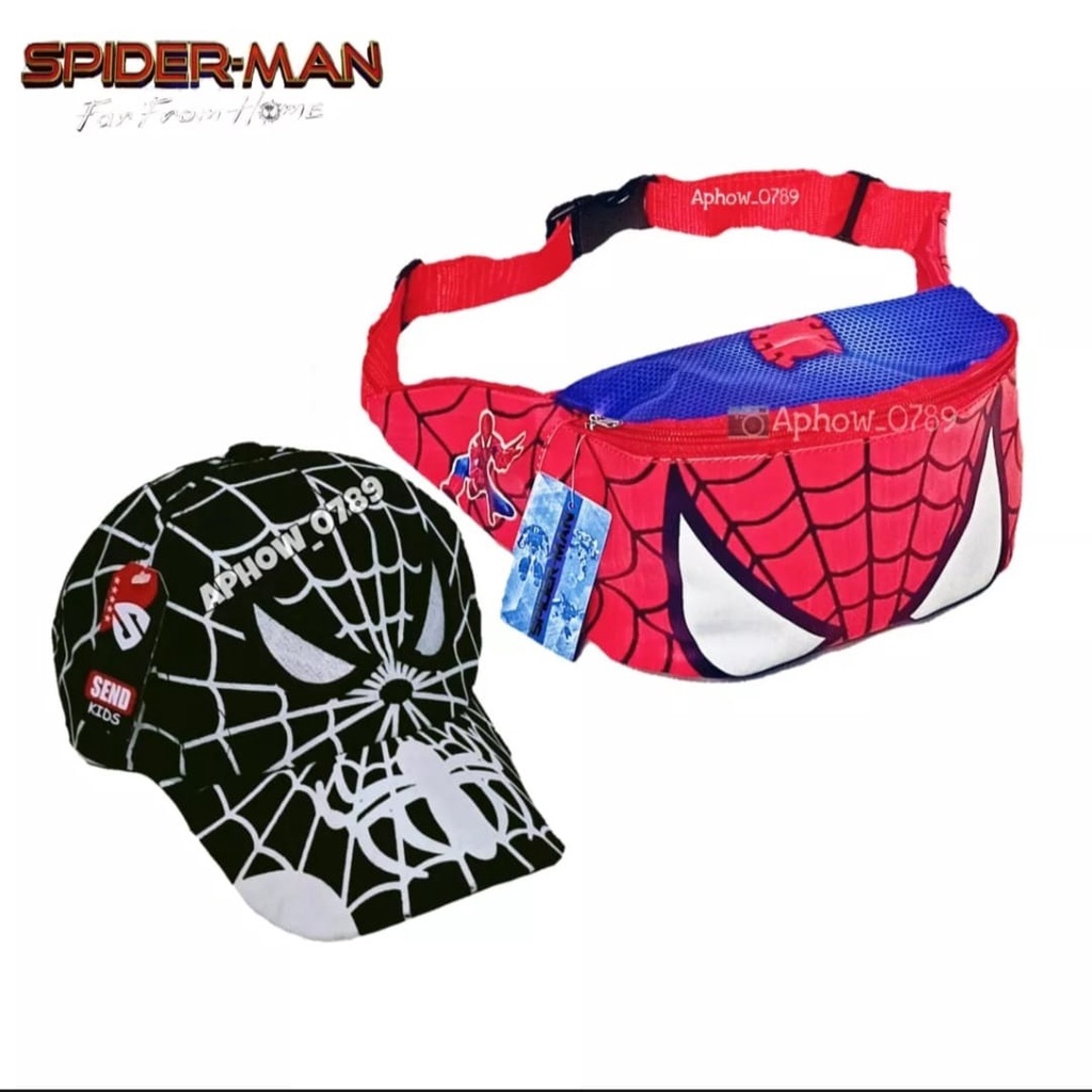 Waist bag anak laki-laki karakter superhero 2in1 - tas + topi