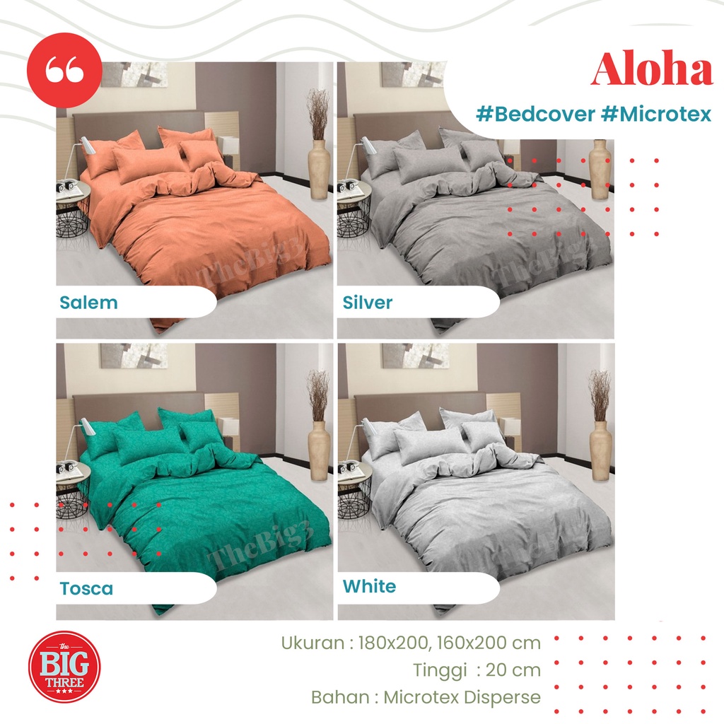 ALOHA Bedcover + Sprei POLOS 180x200 / 160X200 Aqua Silver Pink Blue Orange Dark Pink Dark Green White Coffee Purple Maroon Grey - King Queen 180 160 BC