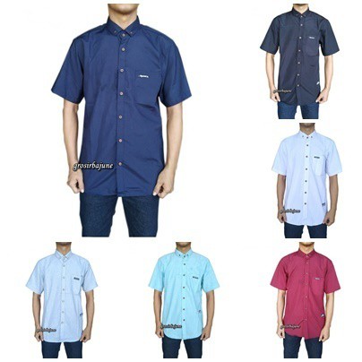 Kemeja Pria Polos L   engan Pendek SLIM FIT | Shopee Indonesia