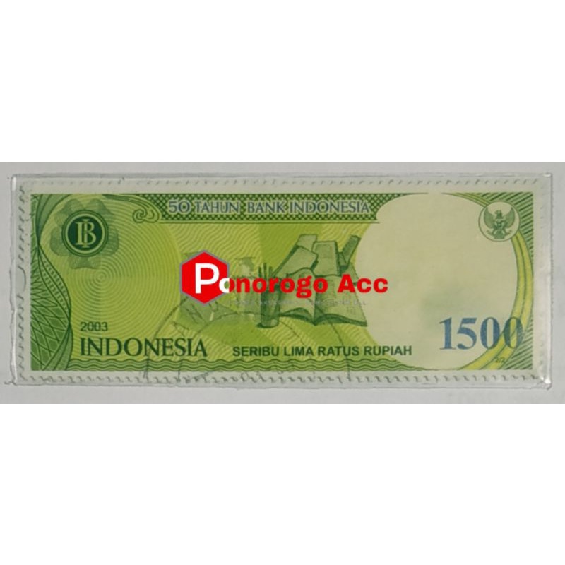 Perangko lama nominal 1500 peringatan 50 tahun bank indonesia tahun 2003 motif uang 1500 rupiah