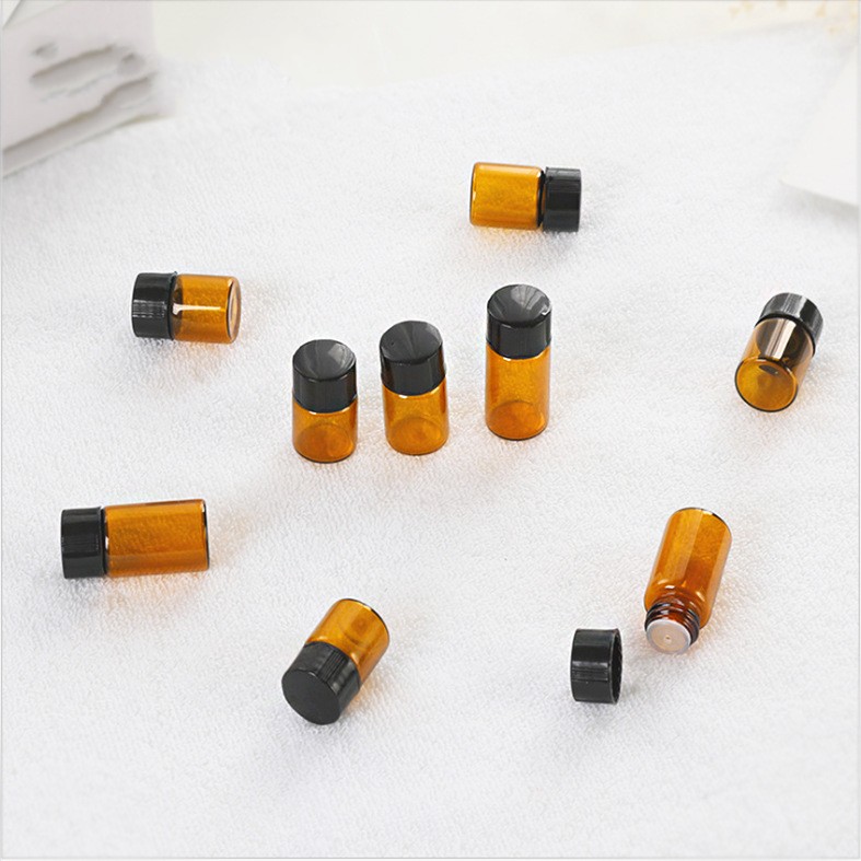 1/2/3ml Mini Travel Empty Amber Essential Oil Glass Bottle / Perfume Sample Test Brown Bottle / Refillable Seal Quid Container 1Pc