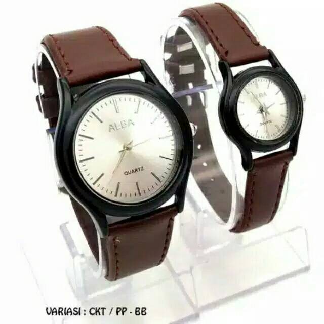 JAM TANGAN COUPLE ALBA STRAP KULIT Harga 1pcs