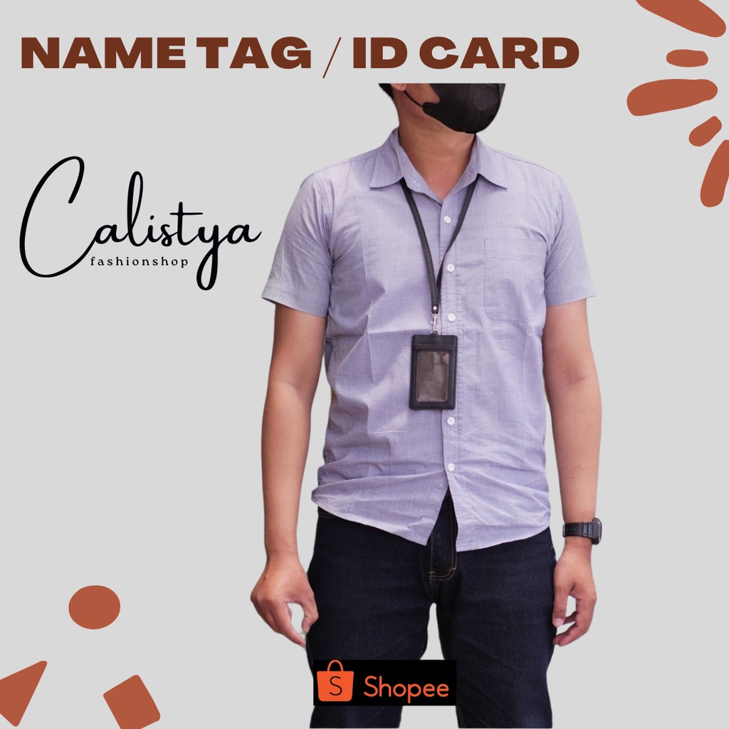 

ID Card Holder Plastik Name Tag Mika ID Card Lanyard Kulit Saku Susun Transparan Termurah PU Leather