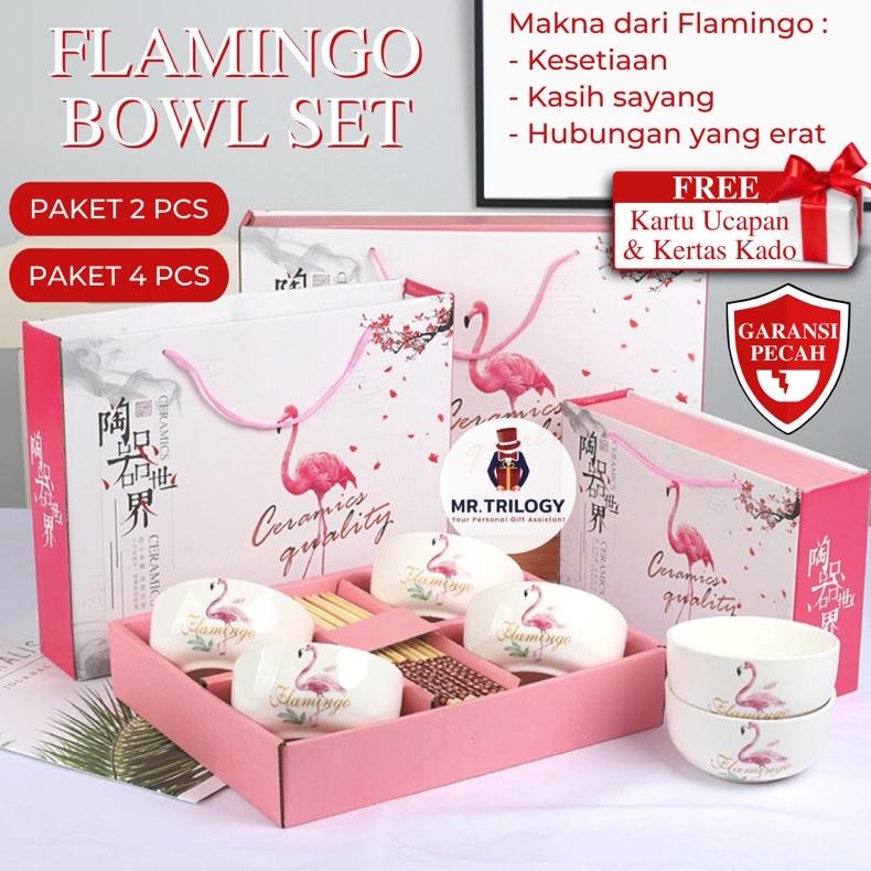 HAMPERS FLAMINGO MANGKOK JEPANG KERAMIK SET ALAT MAKAN SUMPIT AESTETIK KEKINIAN SOVENIR HADIAH LEBAR