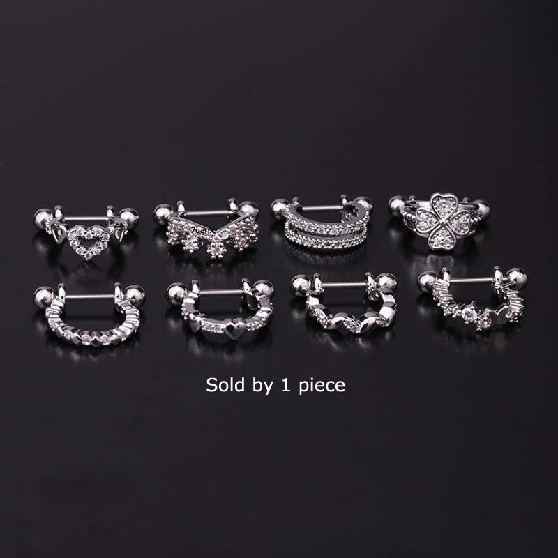 1pc Anting Tusuk Bentuk C Bahan Stainless Steel Panjang 8mm Dengan 20 Gage