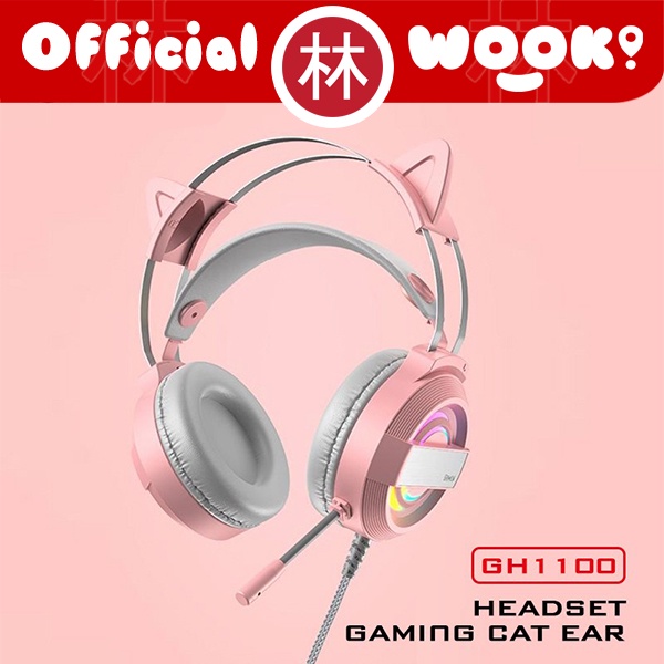 GAMEN GH1100 Cat Ear Pink LED RGB Lighting Wired Gaming Headphone