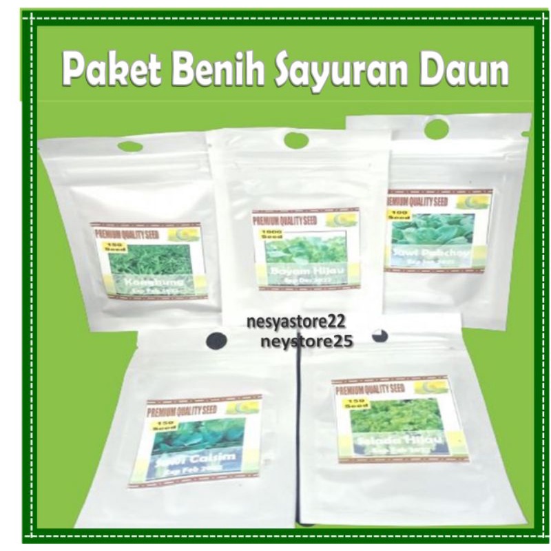 Paket Benih Bibit Sayur Sayuran Daun Benih Kangkung Caisim Bayam Hijau Sawi Pakcoy Selada Hijau - Benih Sayur