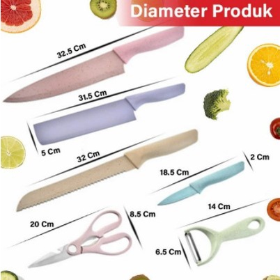 Pisau Set Keramik 6 in 1 Premium Dilapisi Anti Lengket Peralatan Masak Pisau Set