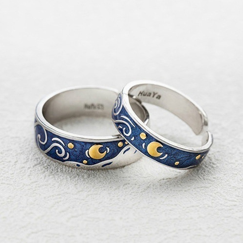 Men's Women's Fashion Blue Starry Sky Opening Can Adjust Couple Rings Jewelry Accessories