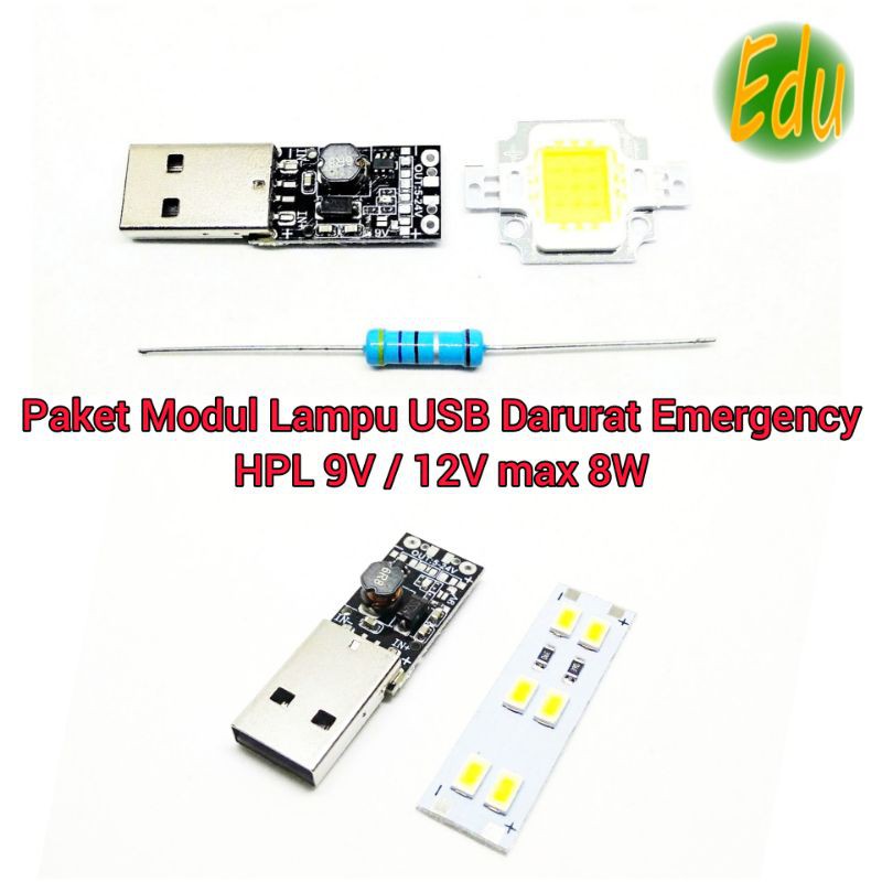 Paket Modul Kit USB HPL LED Lampu Darurat Emergency 2W - 8W DIY