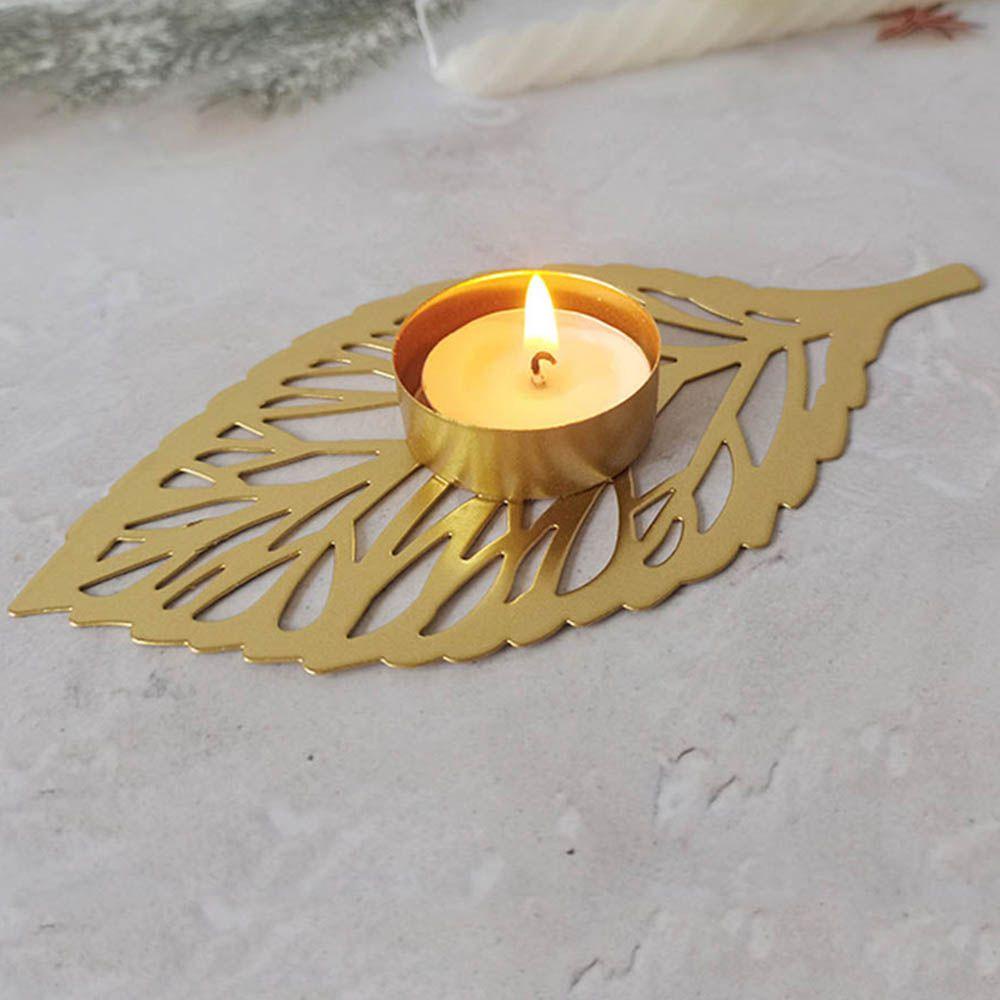 Solighter Candle Holder Besi Tempa Desktop Ornamen Bar Cafe Lilin Menyala Daun Kura