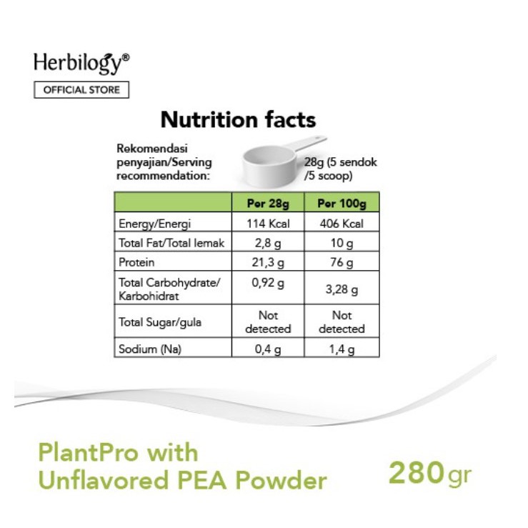 Herbilogy PlantPro Powder Unflavored (Plant Protein) 280 gr