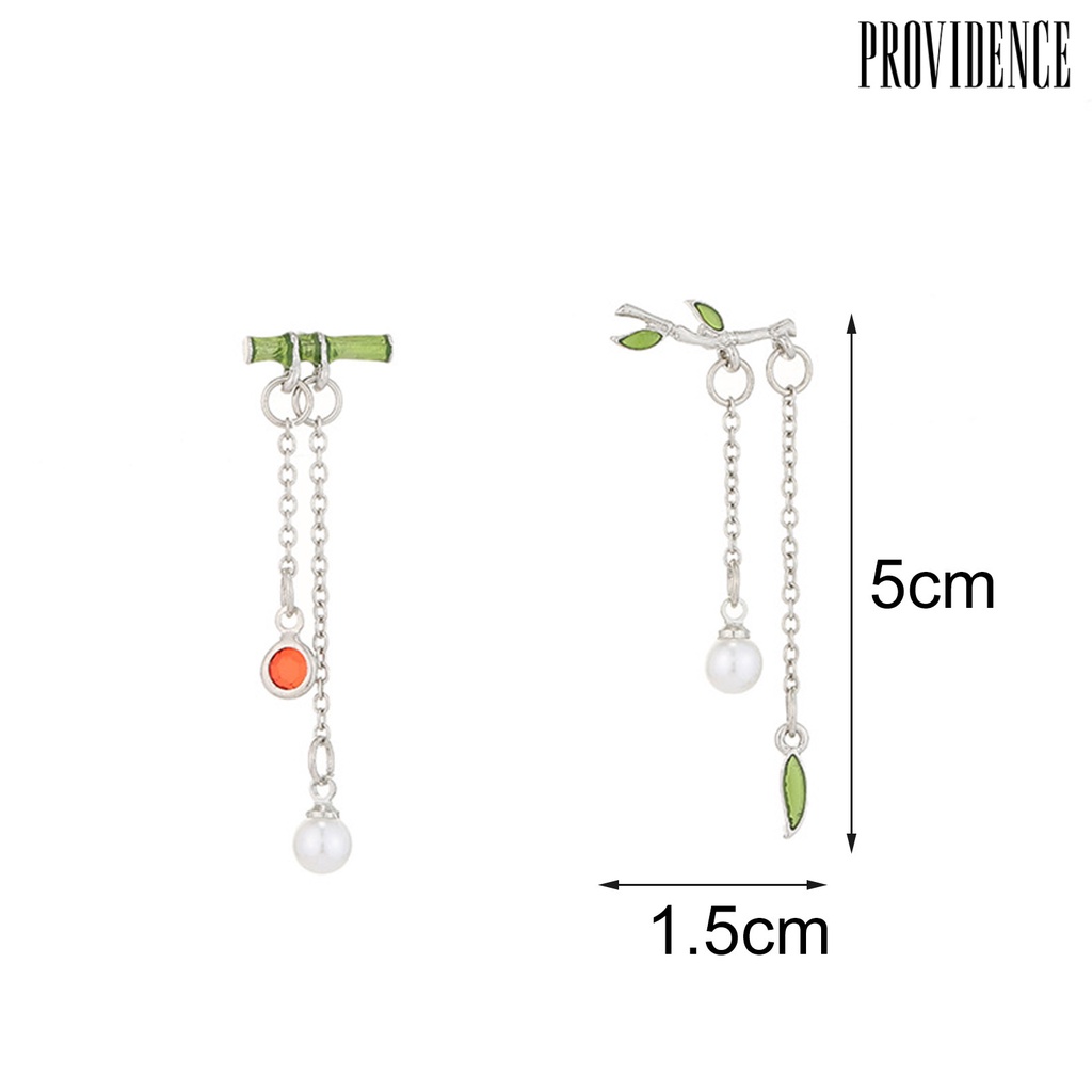 Providence 1 Pair Dangle Earrings Bamboo Joint All Match Jewelry Asymmetry Faux Pearl Stud Earrings for Dating