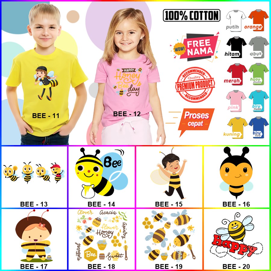 Baju Kaos ANAK DAN DEWASA BEE LEBAH TAWON COUPLE (FREE NAMA)