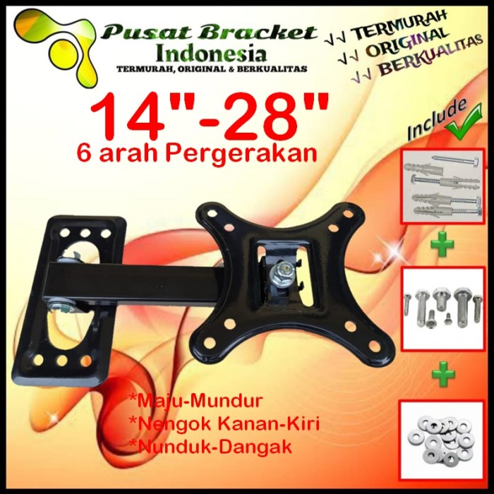 Bracket Tv 24 Monitor Lengan 14&quot; s/d 28&quot; 6arah Fleksible PBI.SWKNM-009