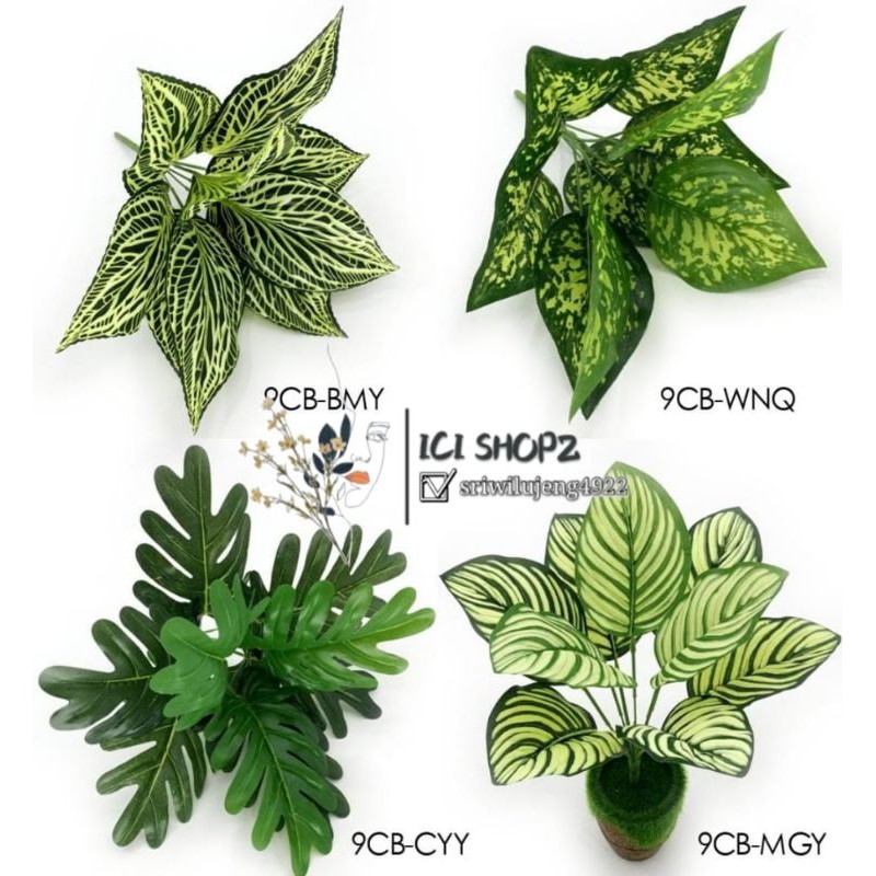 DAUN TANGKAI DAUN ARTIFICIAL DAUN PLASTIK / DAUN HIASAN 9 CABANG