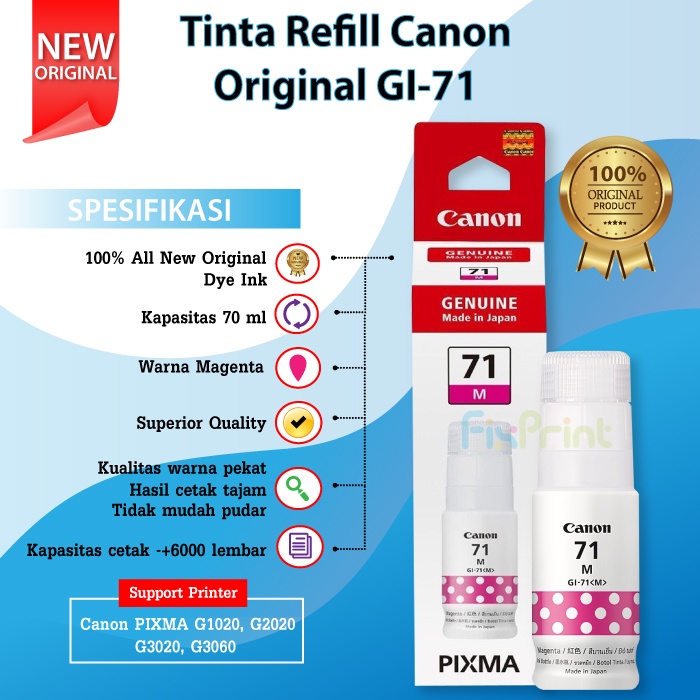 SET CMYK Tinta Original Canon GI71 GI-71 Printer G1020 G2020 G3020