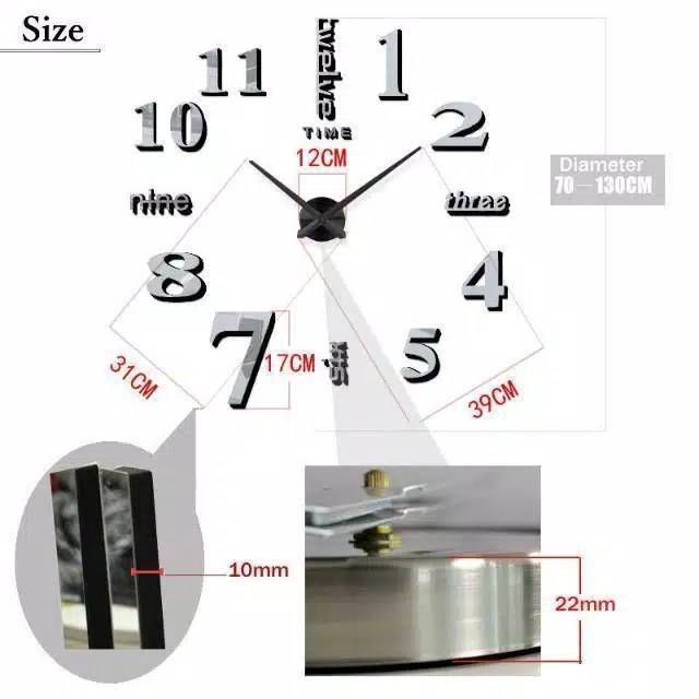 (MAINANKYU) Jam Dinding Besar DIY 3D Giant Diameter 80-130cm Angka Jumbo Raksasa