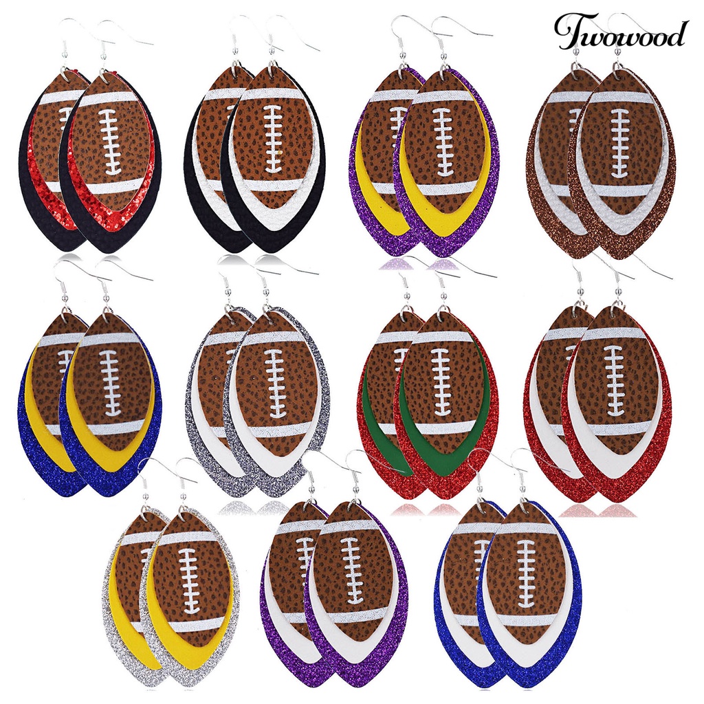 Twowood 1 Pair Dangle Earring Lightweight Multi-layer Faux Leather Vintage Unique Football Hook Earring for Women