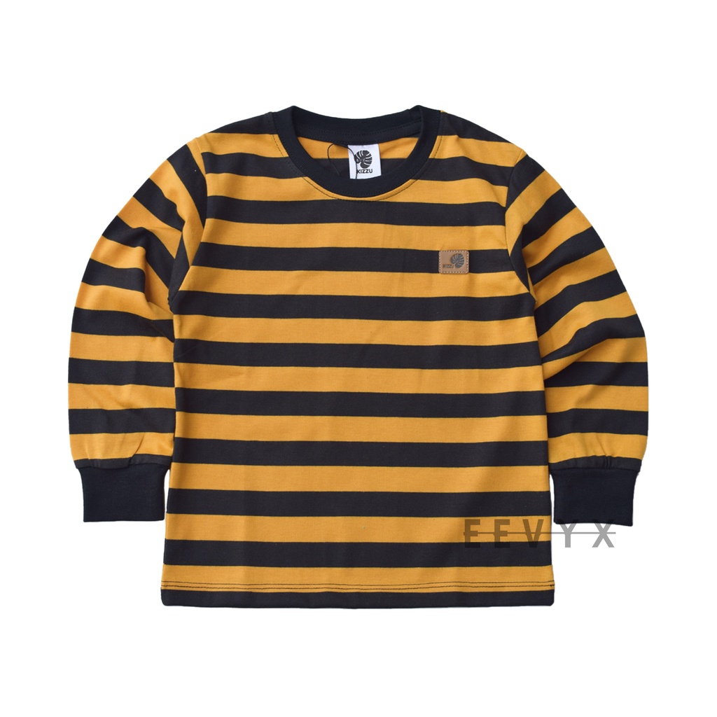 Kizzu Baju Kaos Anak Laki Laki Lengan Panjang Umur 1-12 Tahun - Strip / Salur Kuning - Eevyx Store