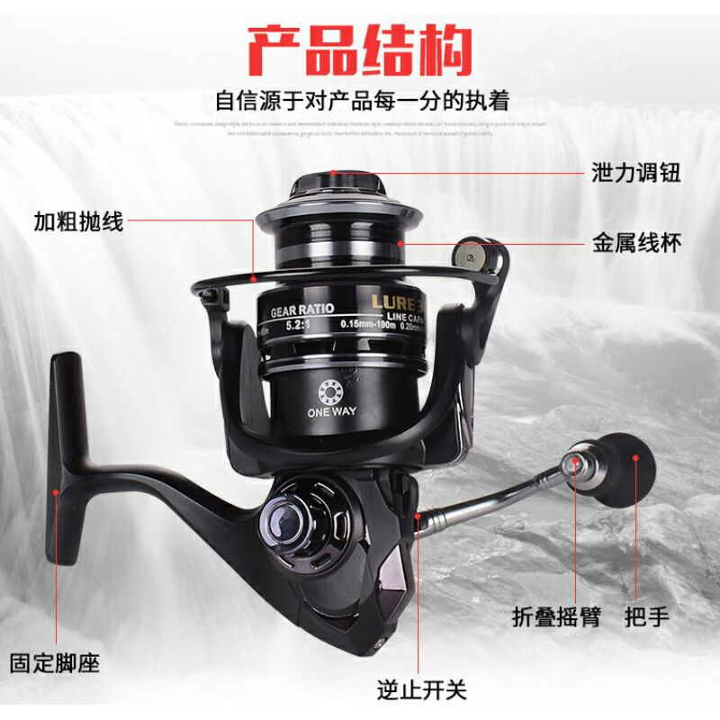 Debao Fishman Lure 4000 Spinning Reel Pancing 5.2:1 12+1 Ball Bearing Black