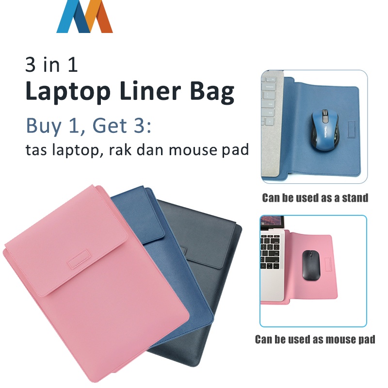 【Mukava】3 in 1 Tas Laptop laptop liner bag 13-14 inci Case Sleeve Stand Mouse Pad PU Leather Kulit MacBook dan laptop windows