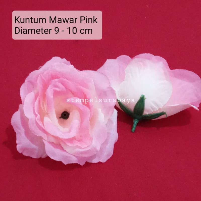 4 Kepala rose kepala mawar kepala bunga mawar kuntum bunga mawar pink kuntuman bunga artifisial-Pink