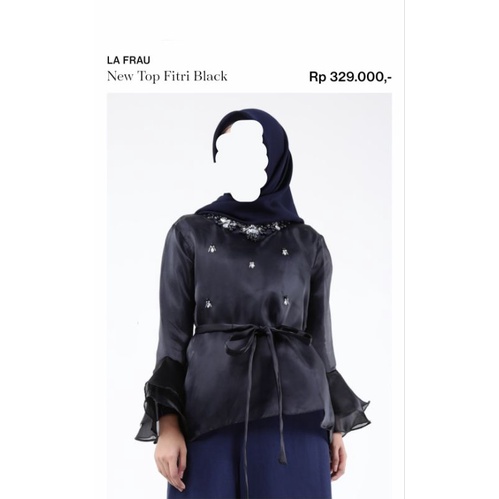 Outer/Blouse/Top Ruffle Organza Lengan Panjang New Lepas Tag (No inner) Black by La Frau