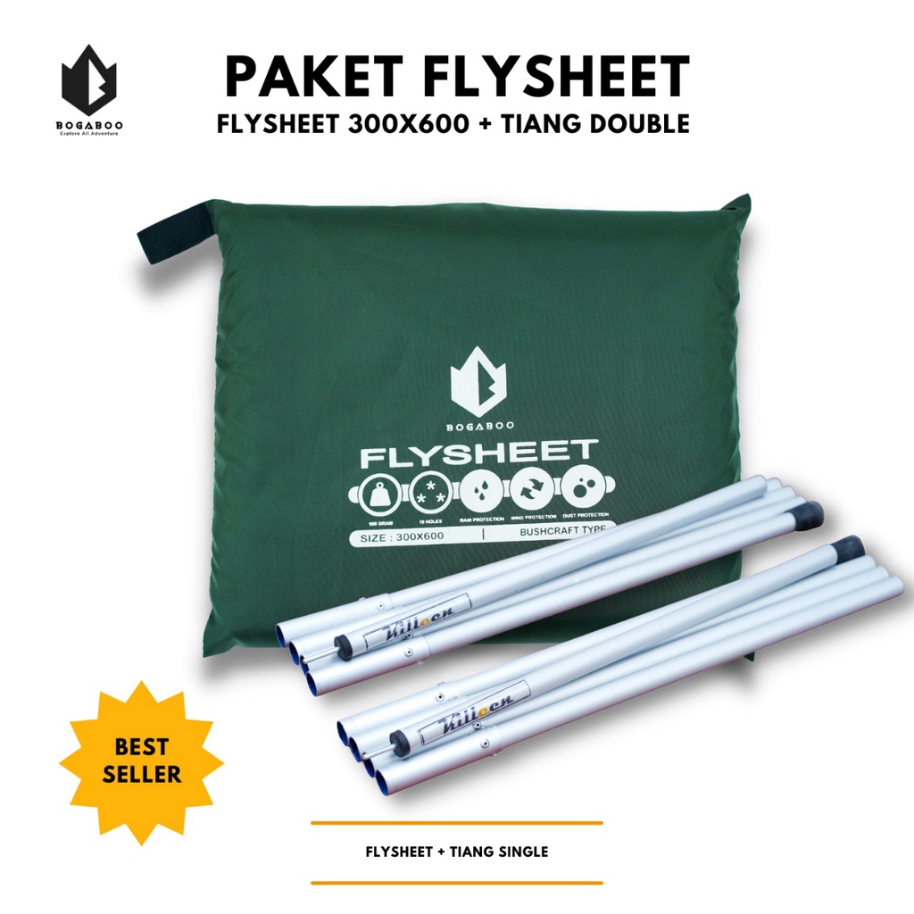 Bisa COD Paket Tiang Double Flyshet + Flysheet 3X6 - Econopack Pole - plesit - flyset - flyshet