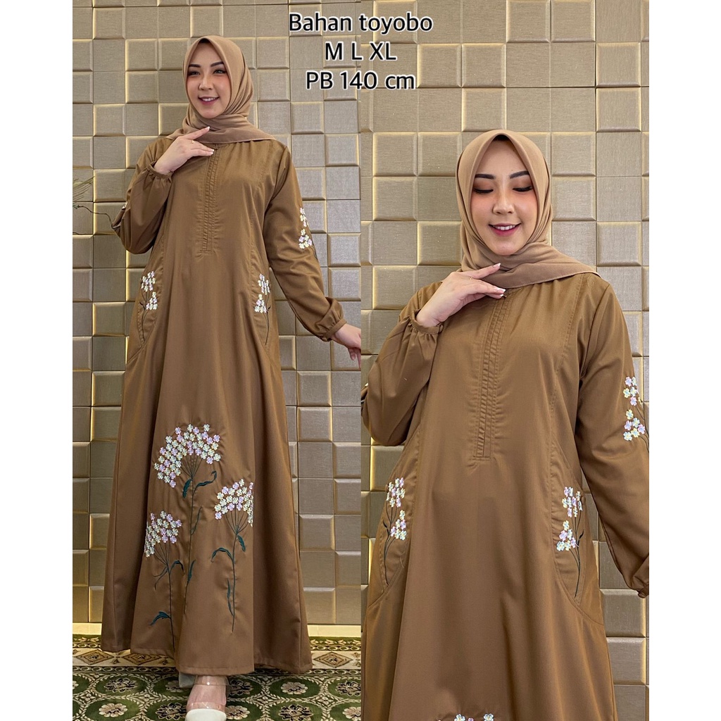 Gamis Toyobo Bordir ~ Gamis toyobo terbaru 2021 ~ Baju Gamis Wanita Dewasa Bahan Toyobo PREMIUM ~ CO