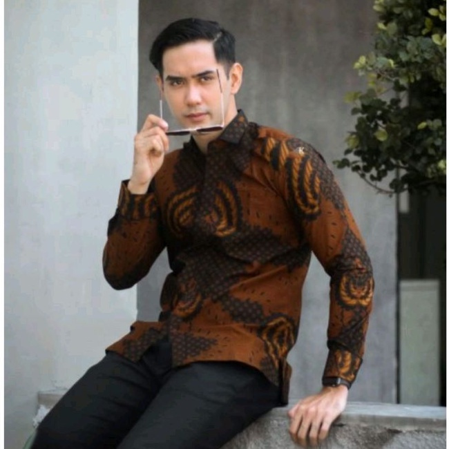 Kemeja Batik Lengan Panjang SLIMFIT Lapis Furing Katun Halus Premium Modern KAPAL KANDAS ORANGE