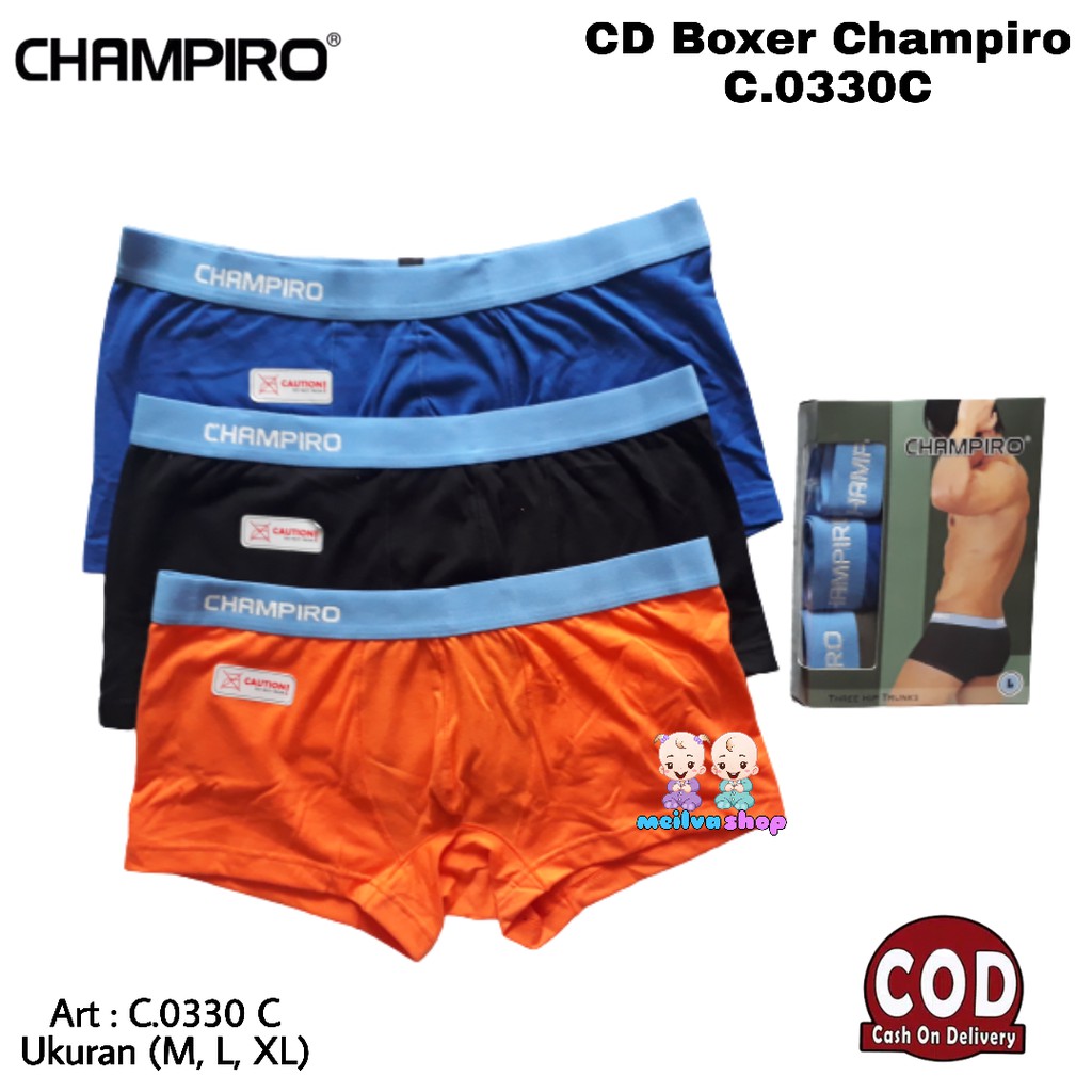 1 KOTAK ISI 3PC CD Boxer CHAMPIRO C,0330.C | Celana Dalam Pria Polos Berkualitas | Pakaian Dalam Kat