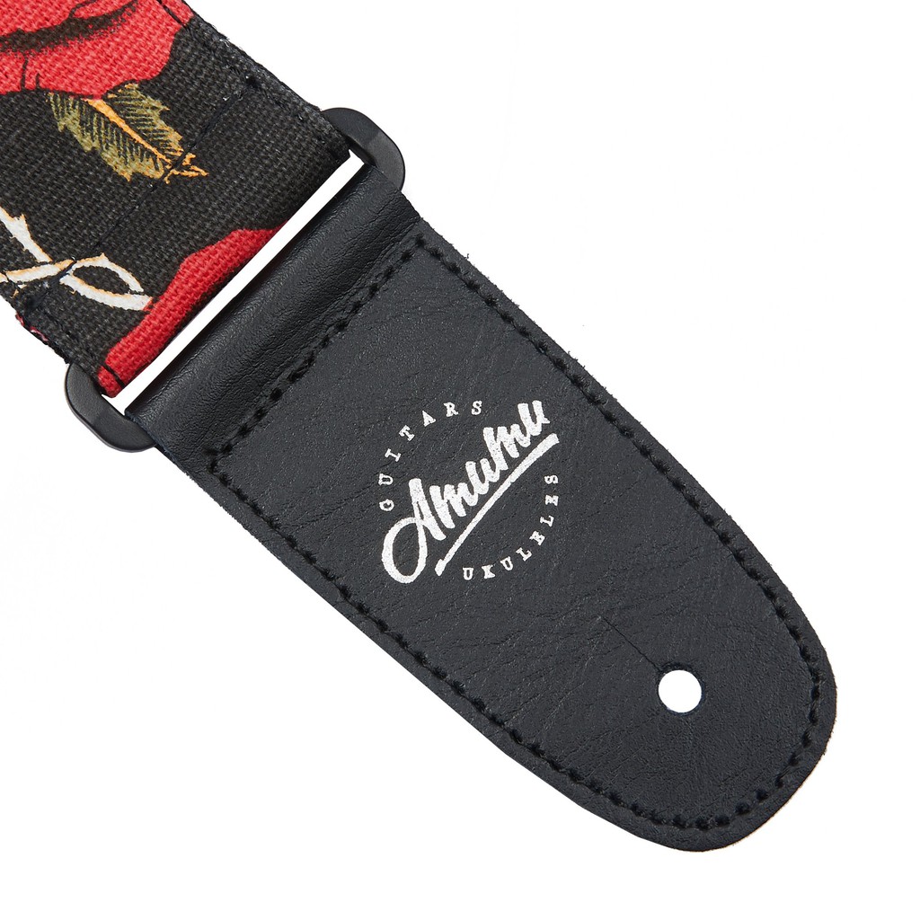 Amumu DN01P Strap Gitar motif Skull Rose Red Denim