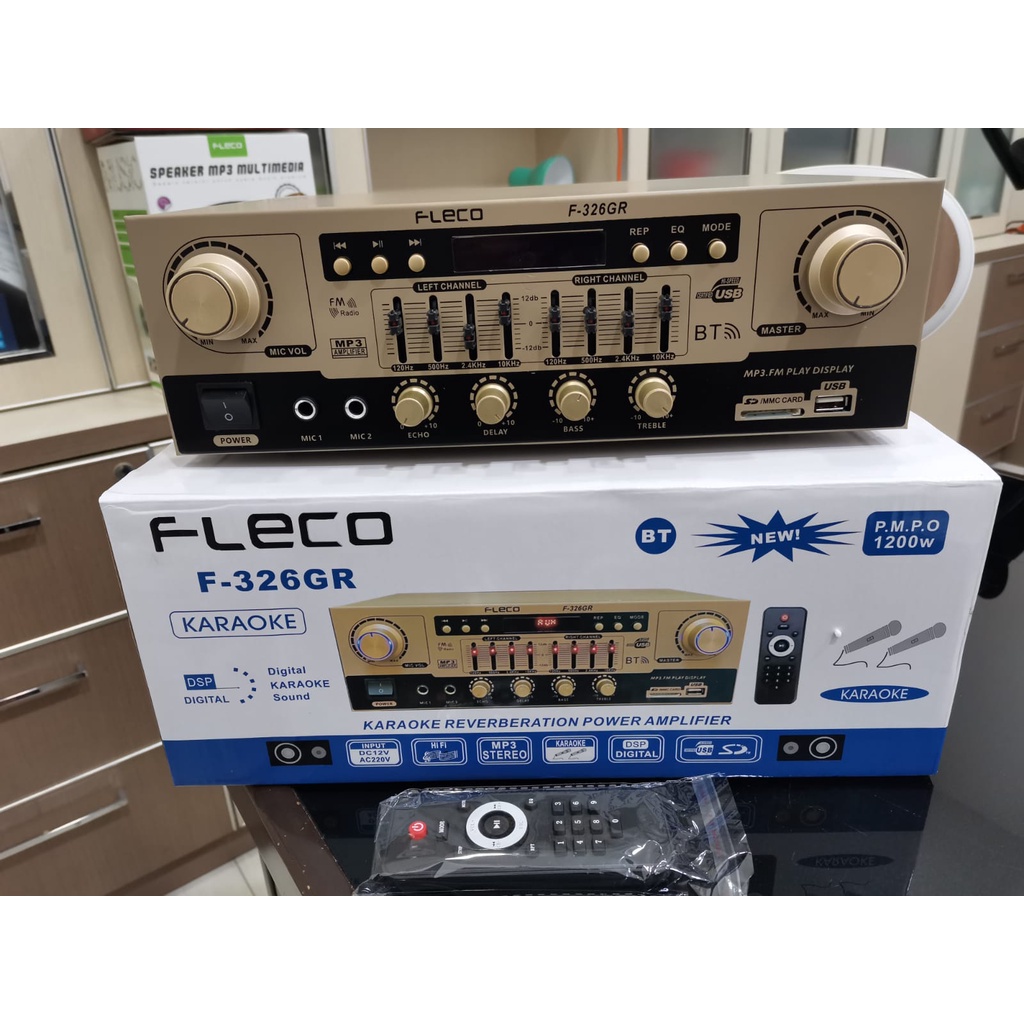 POWER AMPLIFIER WIRELESS FLECO F-326GR BUILT IN EQUALIZER | 1200W POWER AMPLIFIER BLUETOOTH FLECO F 326GR | KARAOKE HOME THEATER AMPLIFIER FLECO [ BISA COD ] FMS